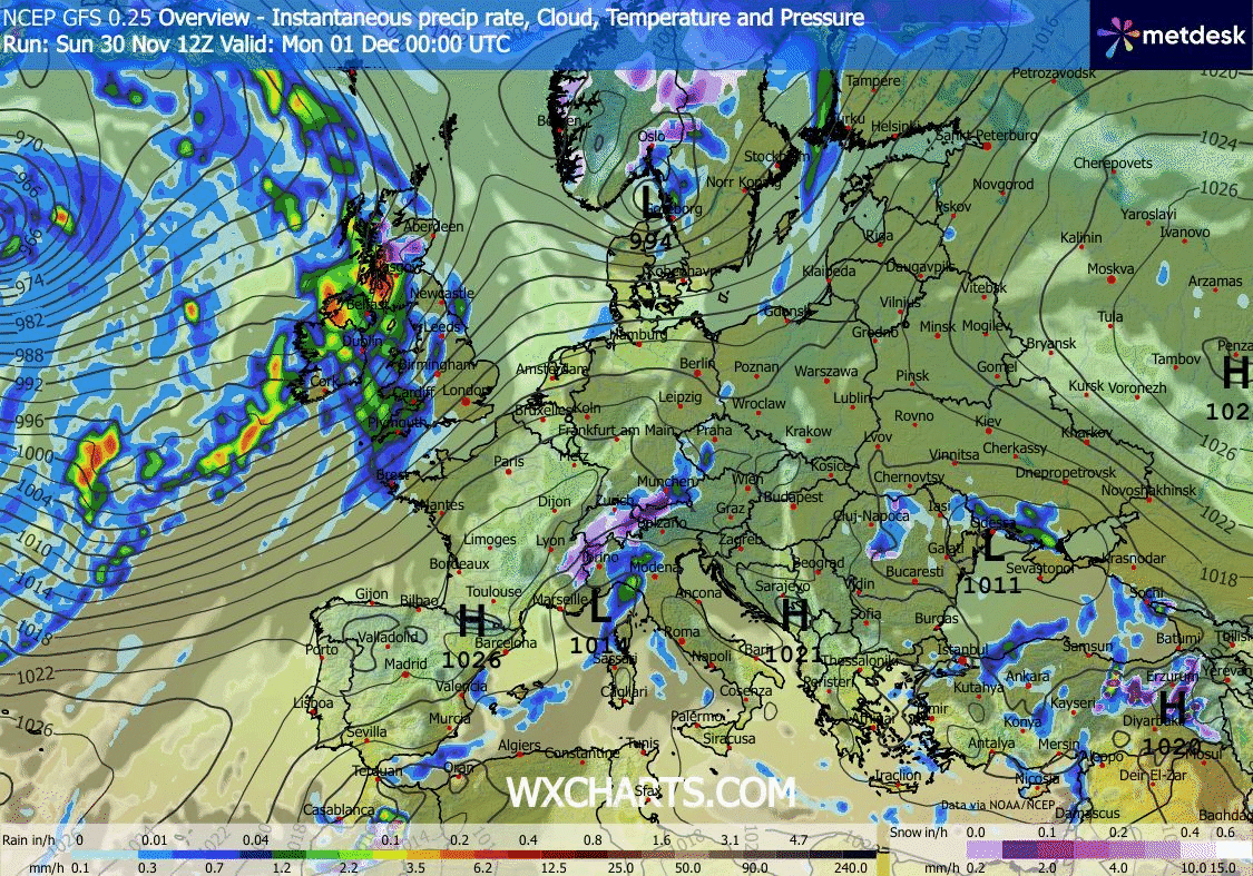 Animación Modelos de Centros de presión y borrascas GFS Europa. Meteosojuela La Rioja