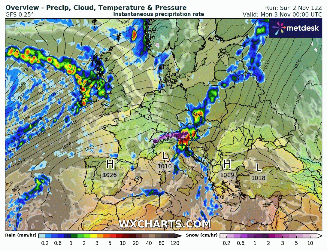 Animación Modelos de Centros de presión y borrascas GFS Europa. Meteosojuela La Rioja