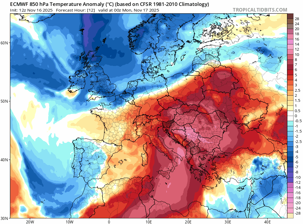 Animación de anomalías de temperaturas 850hPa .Meteosojuela La Rioja