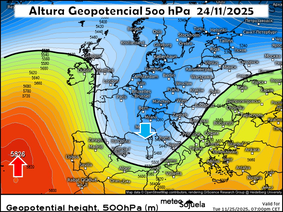 Dorsal en el Atlántico y Vaguada en el Mediterráneo