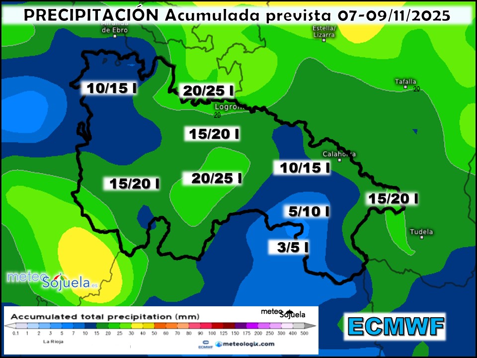 Precipitación Acumulada según ECMWF. Meteosojuela La Rioja