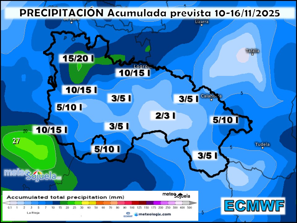 Precipitación Acumulada según ECMWF. Meteosojuela La Rioja