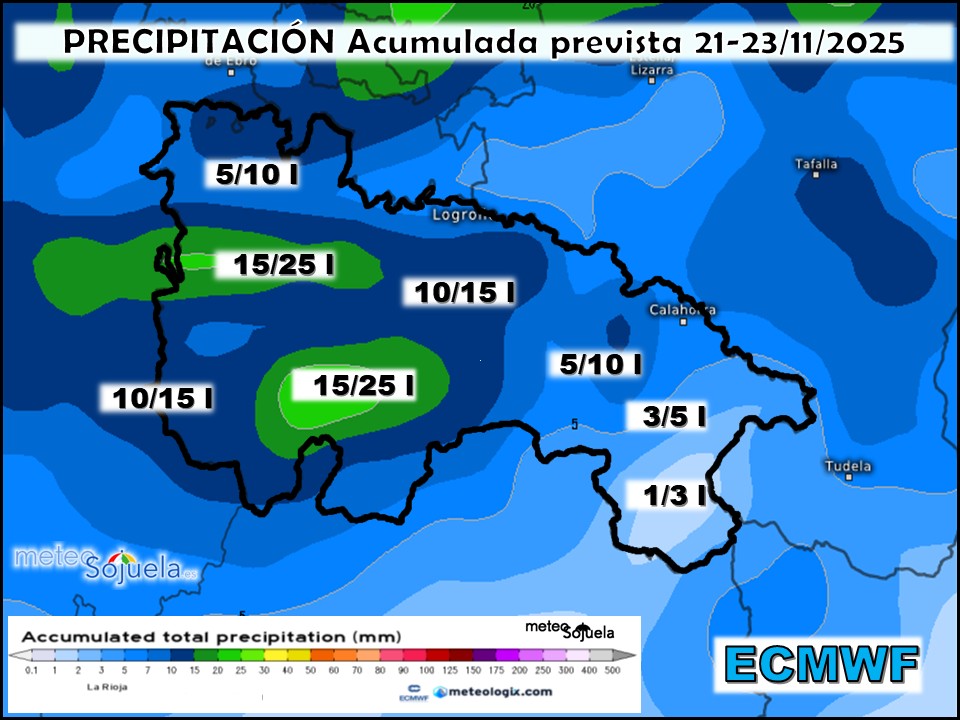 Precipitación Acumulada según ECMWF. Meteosojuela La Rioja