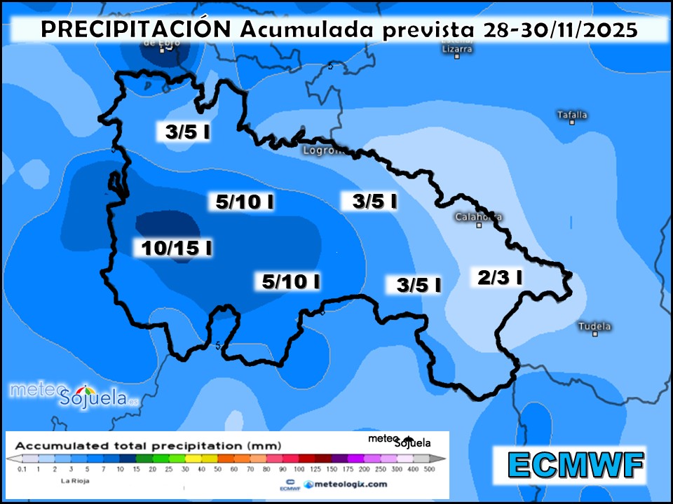 Precipitación Acumulada según ECMWF. Meteosojuela La Rioja