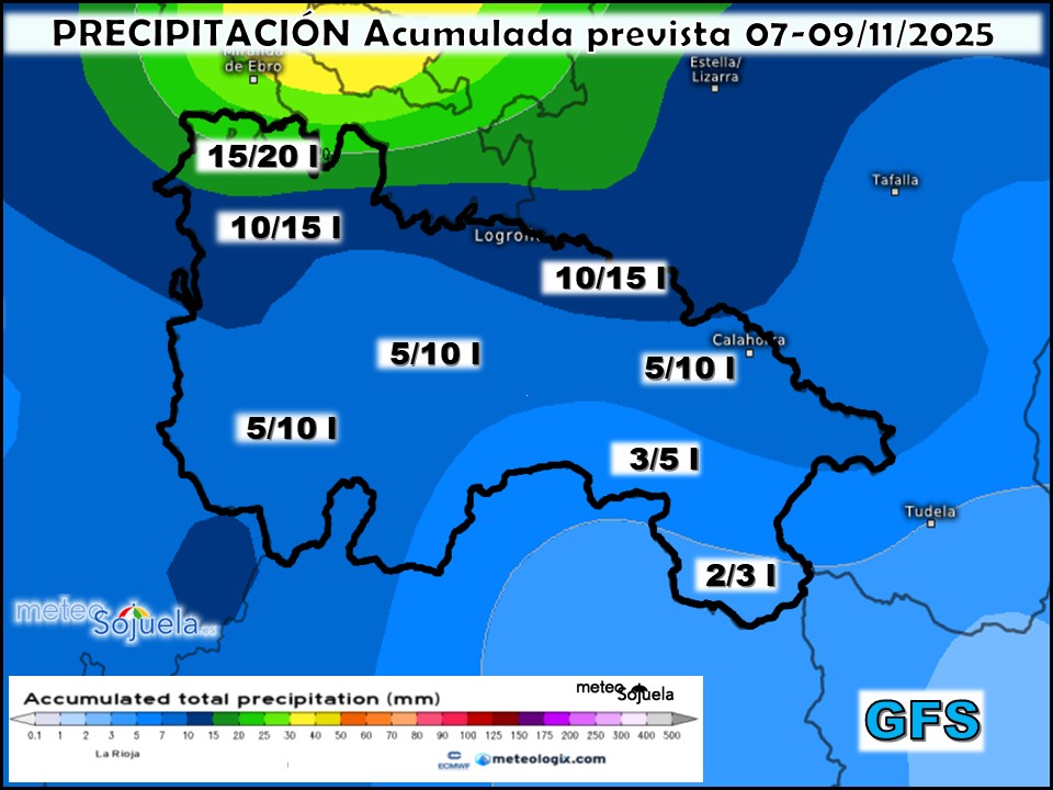 Precipitación Acumulada según GFS. Meteosojuela La Rioja