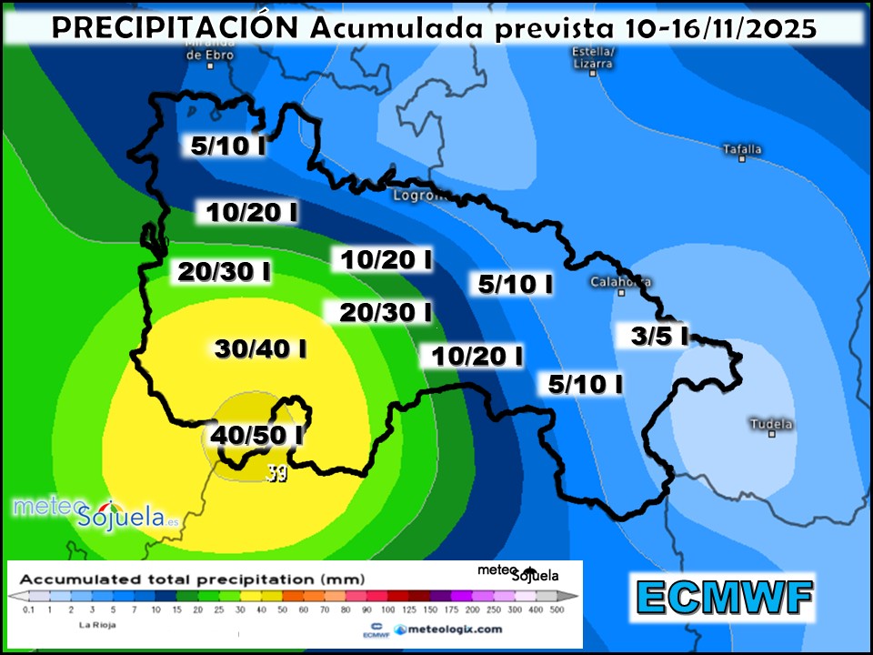 Precipitación Acumulada según GFS. Meteosojuela La Rioja