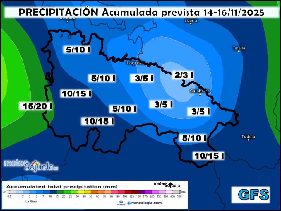 Precipitación Acumulada según GFS. Meteosojuela La Rioja