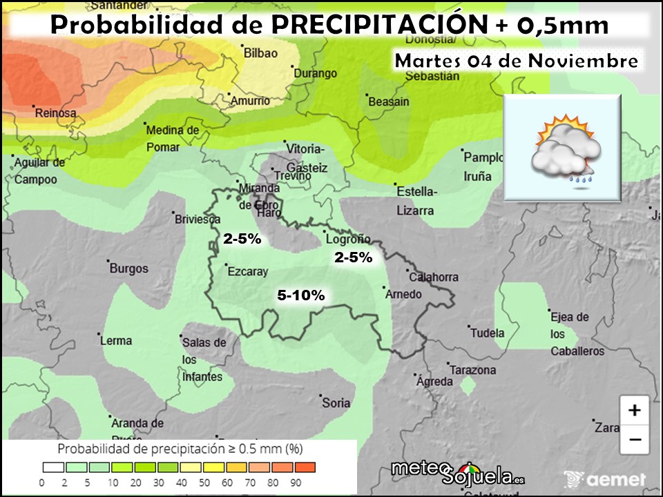 Probabilidad de Precipitación según AEMET. Meteosojuela La Rioja