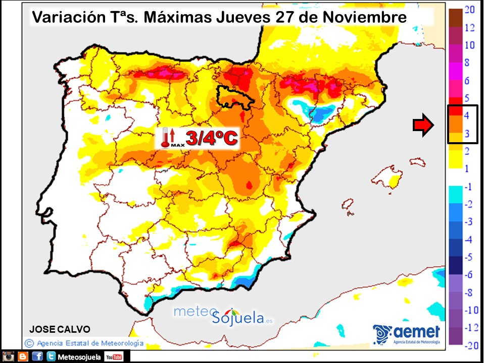 Variación de temperaturas máximas AEMET Meteosojuela