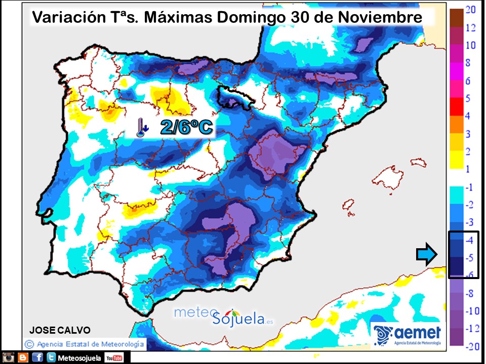 Variación de temperaturas máximas AEMET Meteosojuela