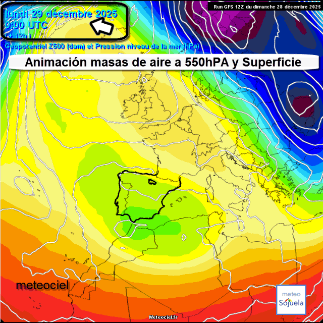 Animación Masas de aire 500hPa y Superficie. Meteosojuela