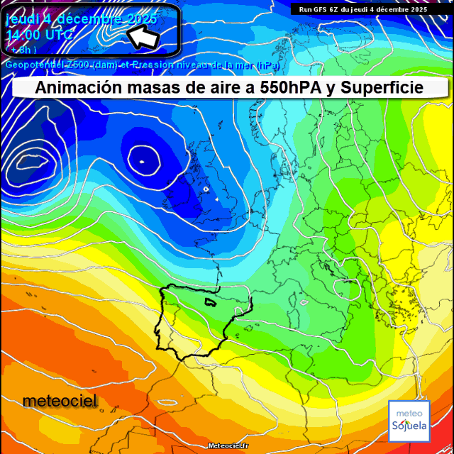 Animación Masas de aire 500hPa y Superficie. Meteosojuela