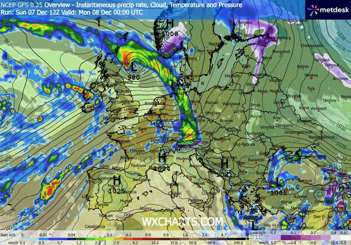 Animación Modelos de Centros de presión y borrascas GFS Europa. Meteosojuela La Rioja