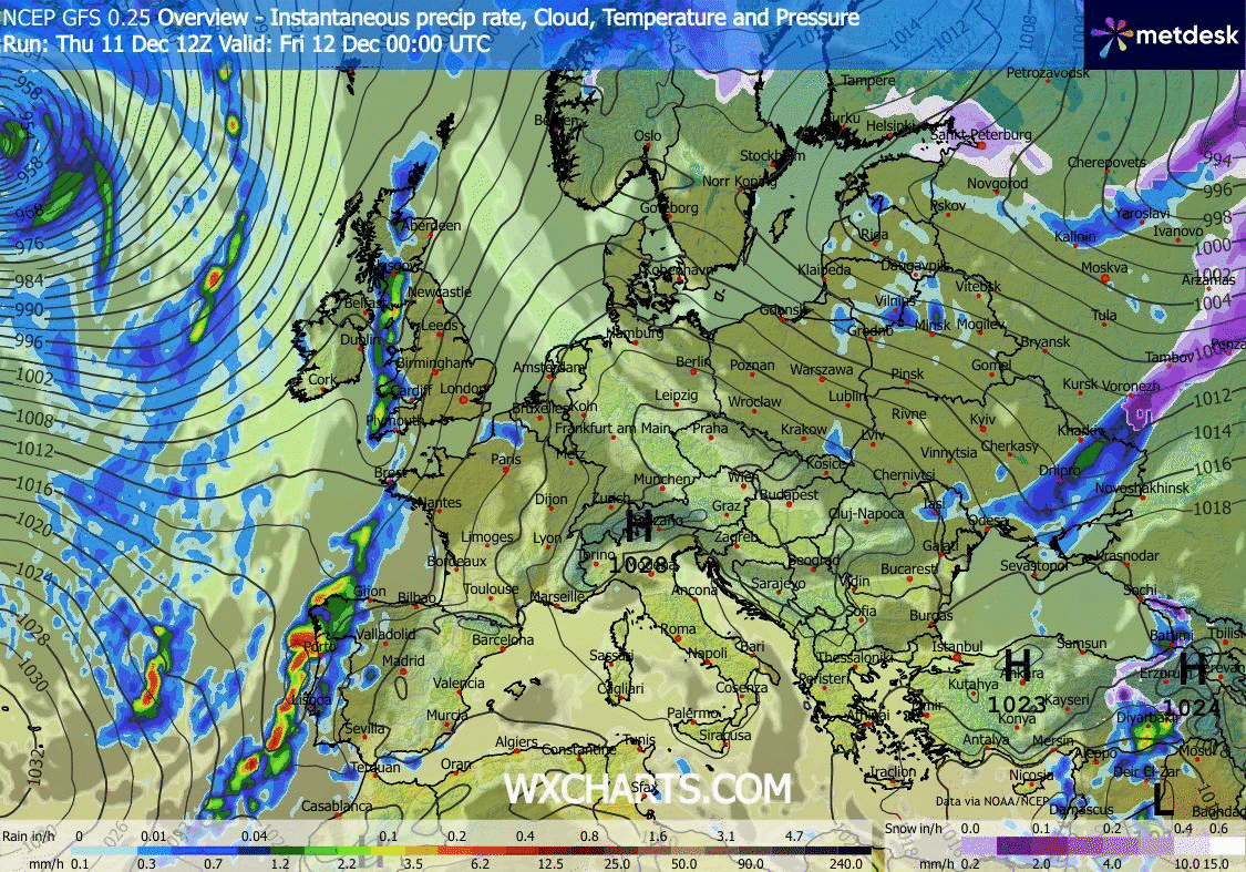 Animación Modelos de Centros de presión y borrascas GFS Europa. Meteosojuela La Rioja