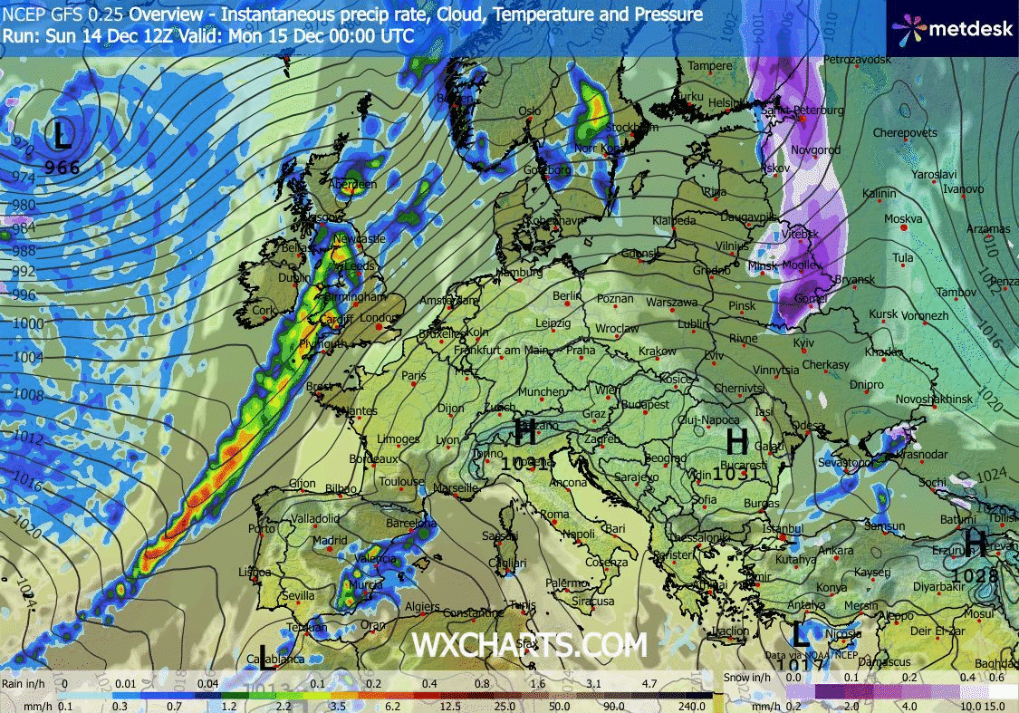 Animación Modelos de Centros de presión y borrascas GFS Europa. Meteosojuela La Rioja