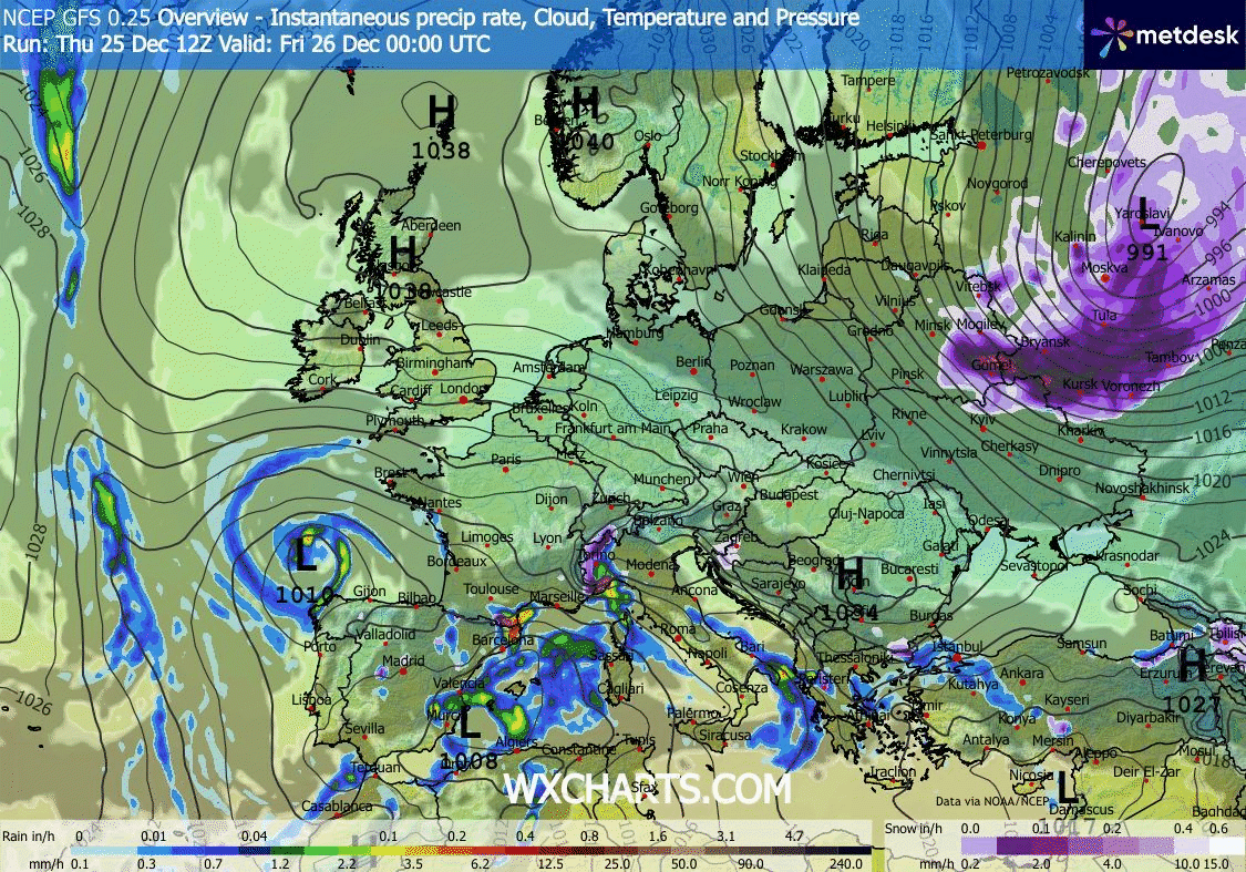 Animación Modelos de Centros de presión y borrascas GFS Europa. Meteosojuela La Rioja