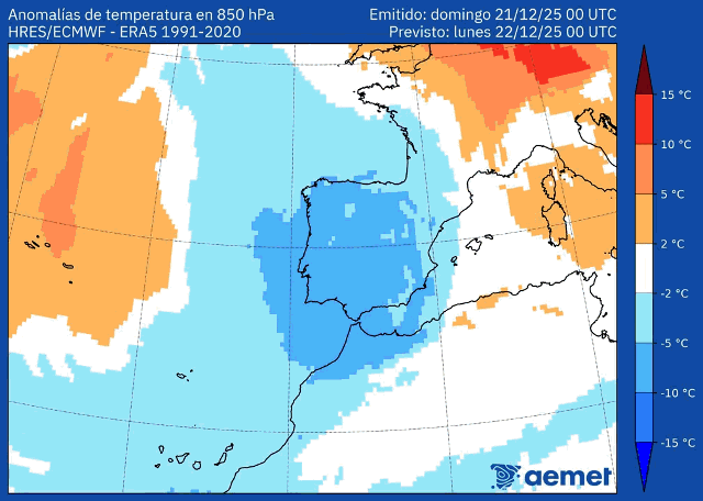 Animación evolución Temperaturas a 850hPa AEMET