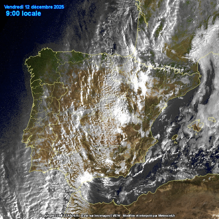 Animación imágenes de satélite Frente y nieblas