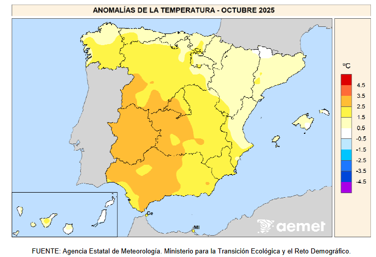 Anomalía de la Temperatura Octubre 2025