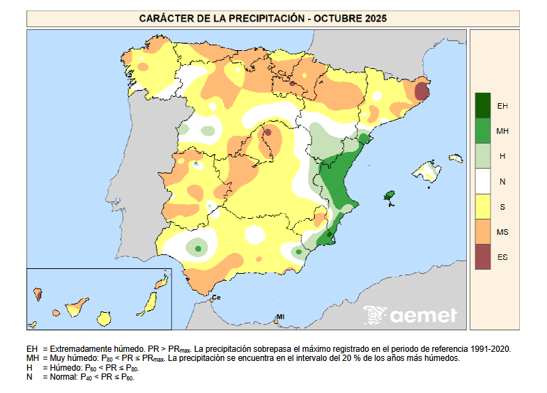 Caracter de la Precipitación Octubre 2025