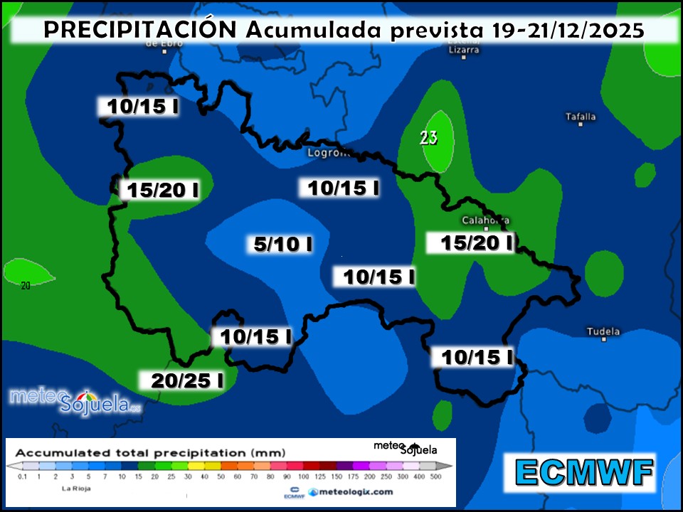 Precipitación Acumulada según ECMWF. Meteosojuela La Rioja