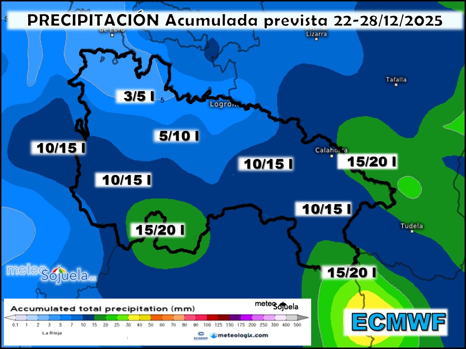 Precipitación Acumulada según ECMWF. Meteosojuela La Rioja