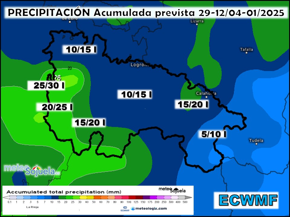 Precipitación Acumulada según ECMWF. Meteosojuela La Rioja