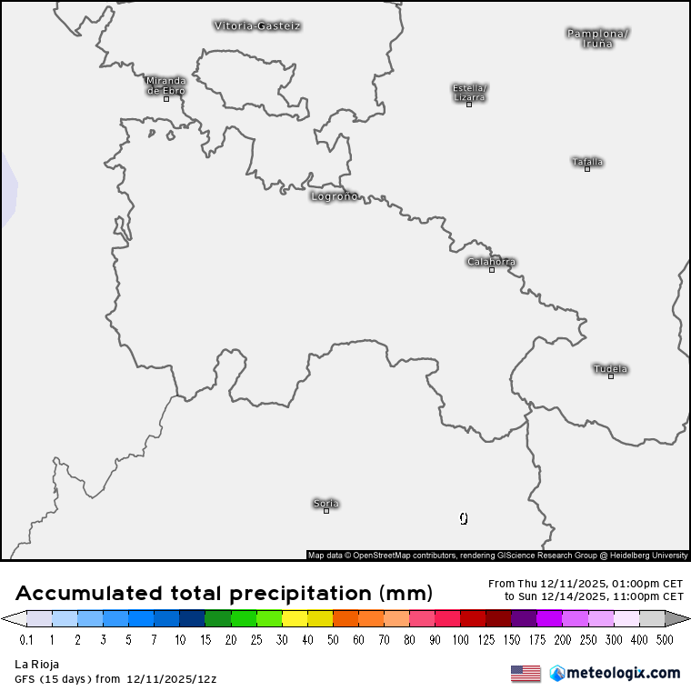 Precipitación Acumulada según GFS. Meteosojuela La Rioja