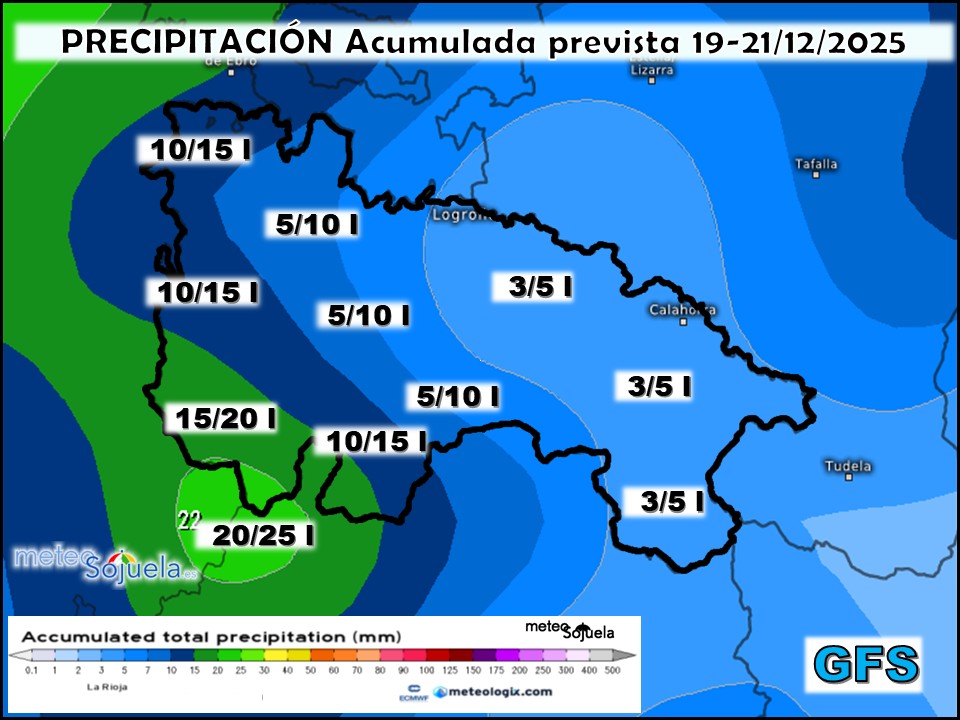 Precipitación Acumulada según GFS. Meteosojuela La Rioja