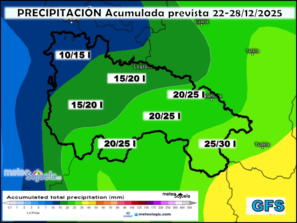 Precipitación Acumulada según GFS. Meteosojuela La Rioja