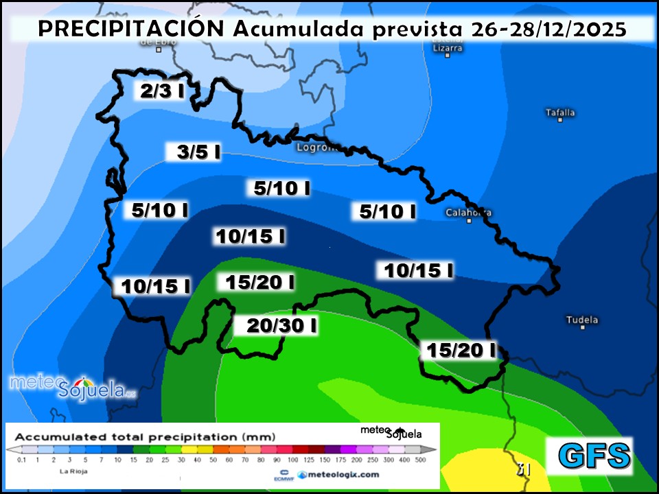 Precipitación Acumulada según GFS. Meteosojuela La Rioja