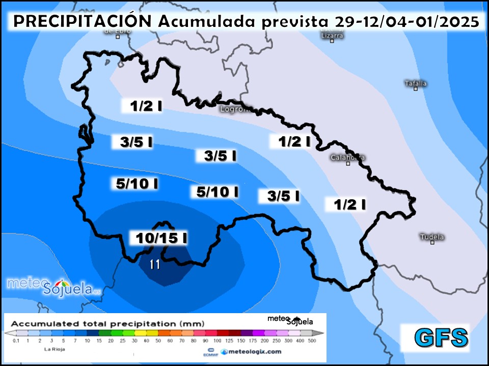 Precipitación Acumulada según GFS. Meteosojuela La Rioja