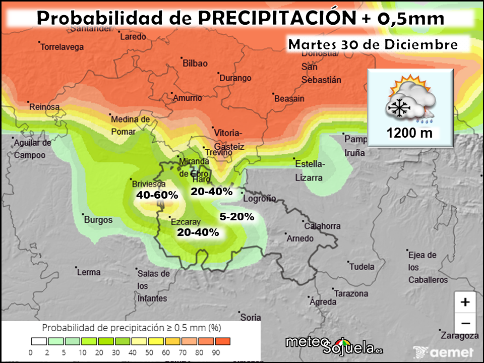 Probabilidad de Precipitación según AEMET. Meteosojuela La Rioja 30