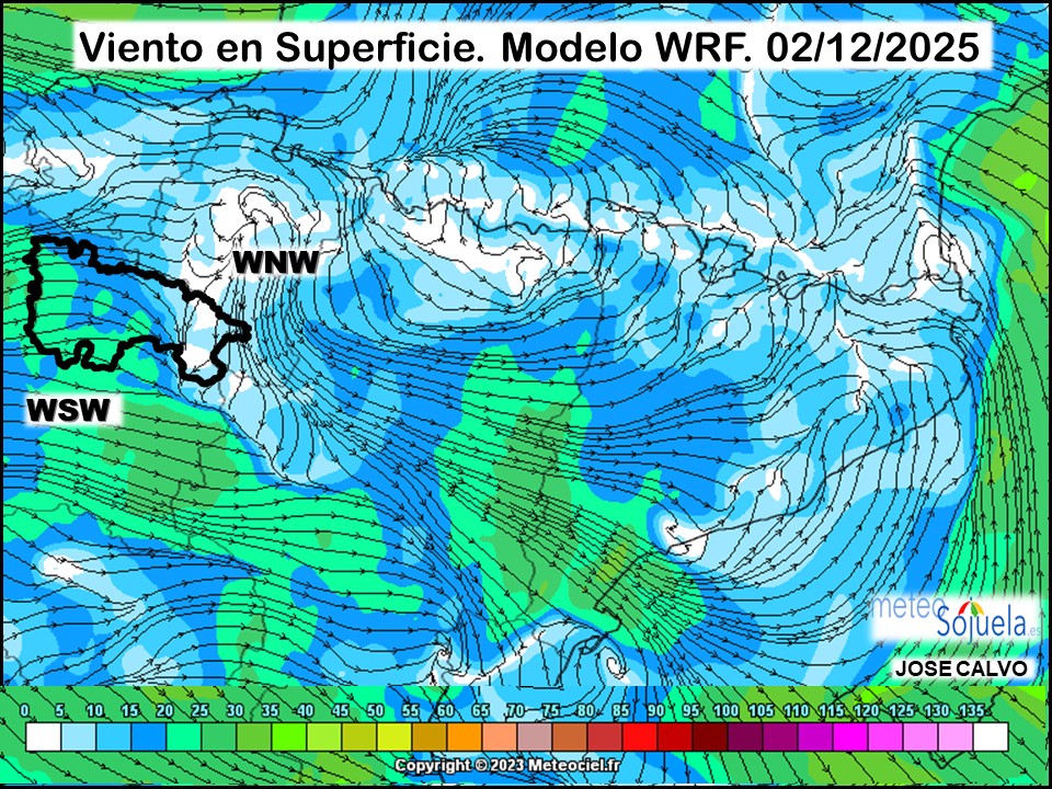 Viento en Superficie Modelo WRF Meteosojuela.