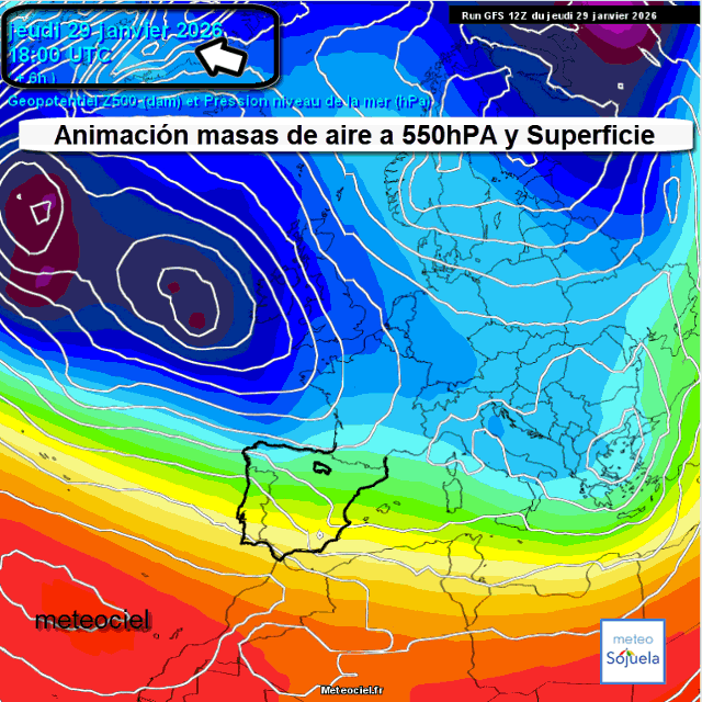 Animación Masas de aire 500hPa y Superficie. Meteosojuela