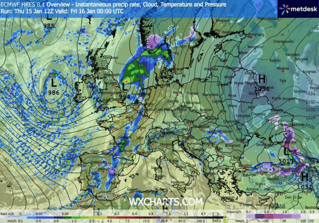 Animación Modelos de Centros de presión y borrascas GFS Europa. Meteosojuela La Rioja