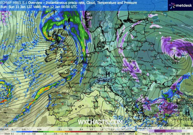 Animación Modelos de Centros de presión y borrascas GFS Europa. Meteosojuela La Rioja