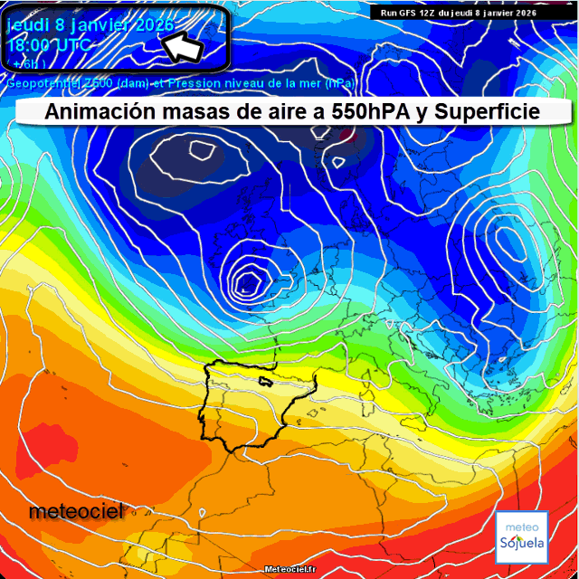 Animación Masas de aire 500hPa y Superficie. Meteosojuela