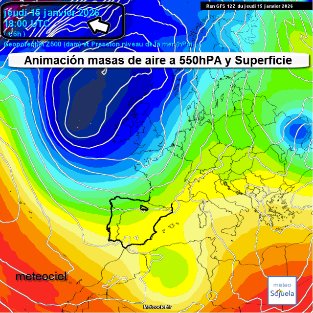 Animación Masas de aire 500hPa y Superficie. Meteosojuela