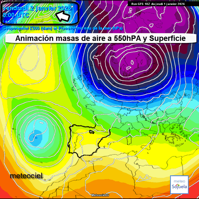 Animación Masas de aire 500hPa y Superficie. Meteosojuela