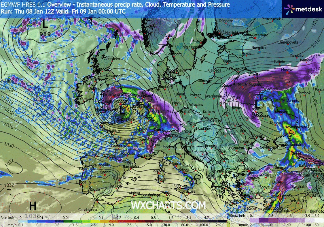 Animación Modelos de Centros de presión y borrascas GFS Europa. Meteosojuela La Rioja