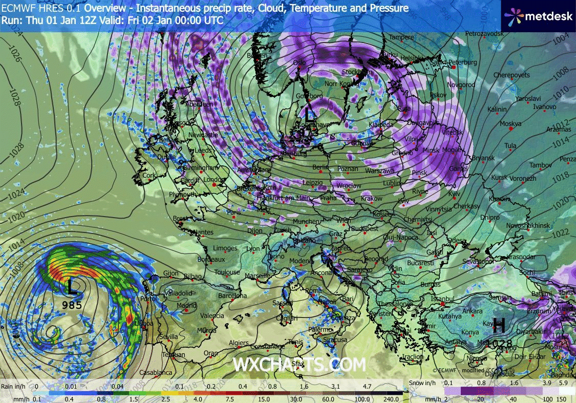 Animación Modelos de Centros de presión y borrascas GFS Europa. Meteosojuela La Rioja