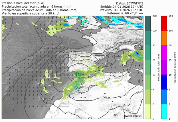 Animación Precipitación prevista próximos días AEMET