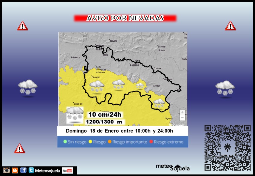 Aviso Amarillo por Nieve en la Ibérica 18 AEMET