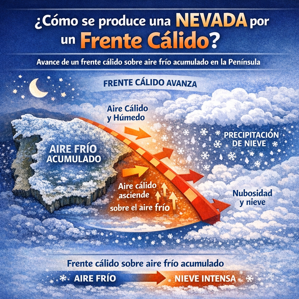 Frente cálido sobre aire frío