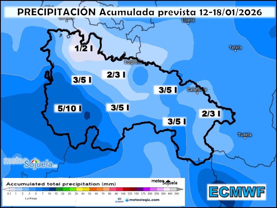 Precipitación Acumulada según ECMWF. Meteosojuela La Rioja