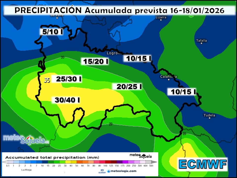 Precipitación Acumulada según ECMWF. Meteosojuela La Rioja