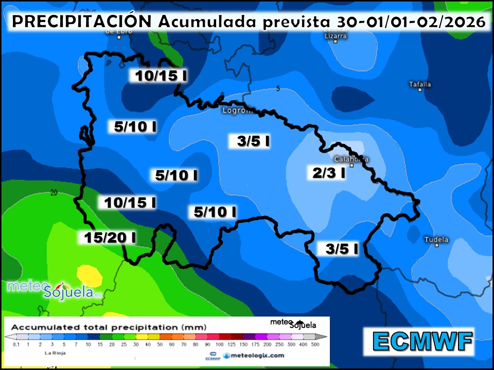 Precipitación Acumulada según ECMWF. Meteosojuela La Rioja
