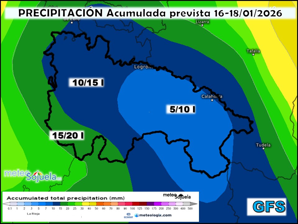 Precipitación Acumulada según GFS. Meteosojuela La Rioja