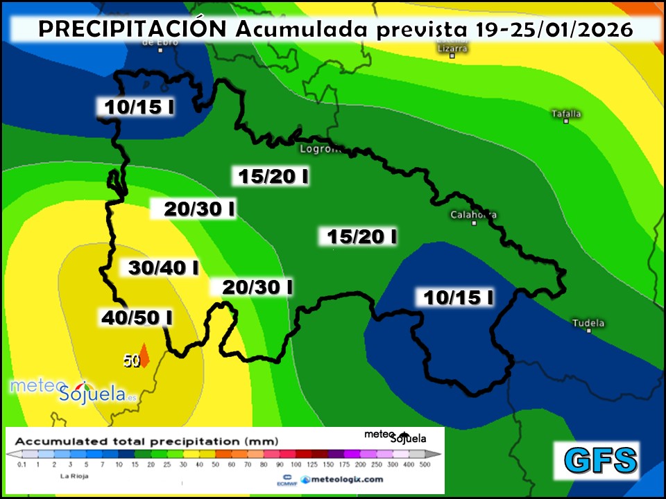 Precipitación Acumulada según GFS. Meteosojuela La Rioja